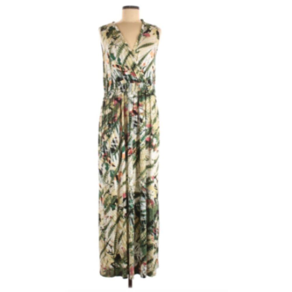 Spense green tan abstract print maxi Dress Size L - LARGE